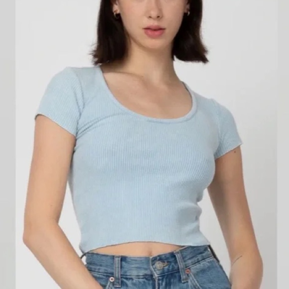LAST CHANCE! Women's Forever 21 Light Blue Ribbed Short Sleeve Top